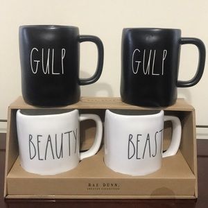 RAE DUNN! 2 Black Gulp Mugs + Beauty Beast Set